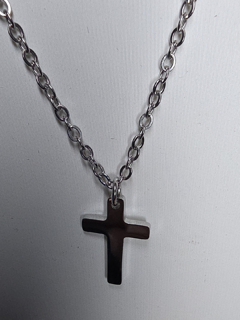 Classic Silver Cross Pendant Necklace - Stainless Steel - Picture 2 of 4